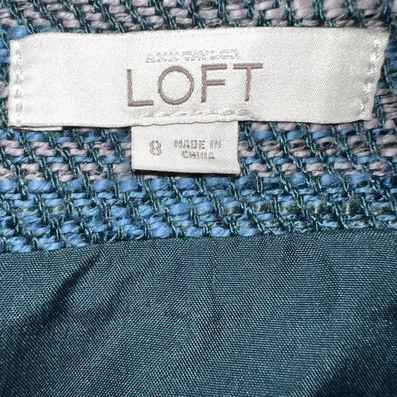 Ann Taylor LOFT Blue Cream & Tan Fringe Hem Mini Skirt EUC Size 8 - Picture 8 of 8